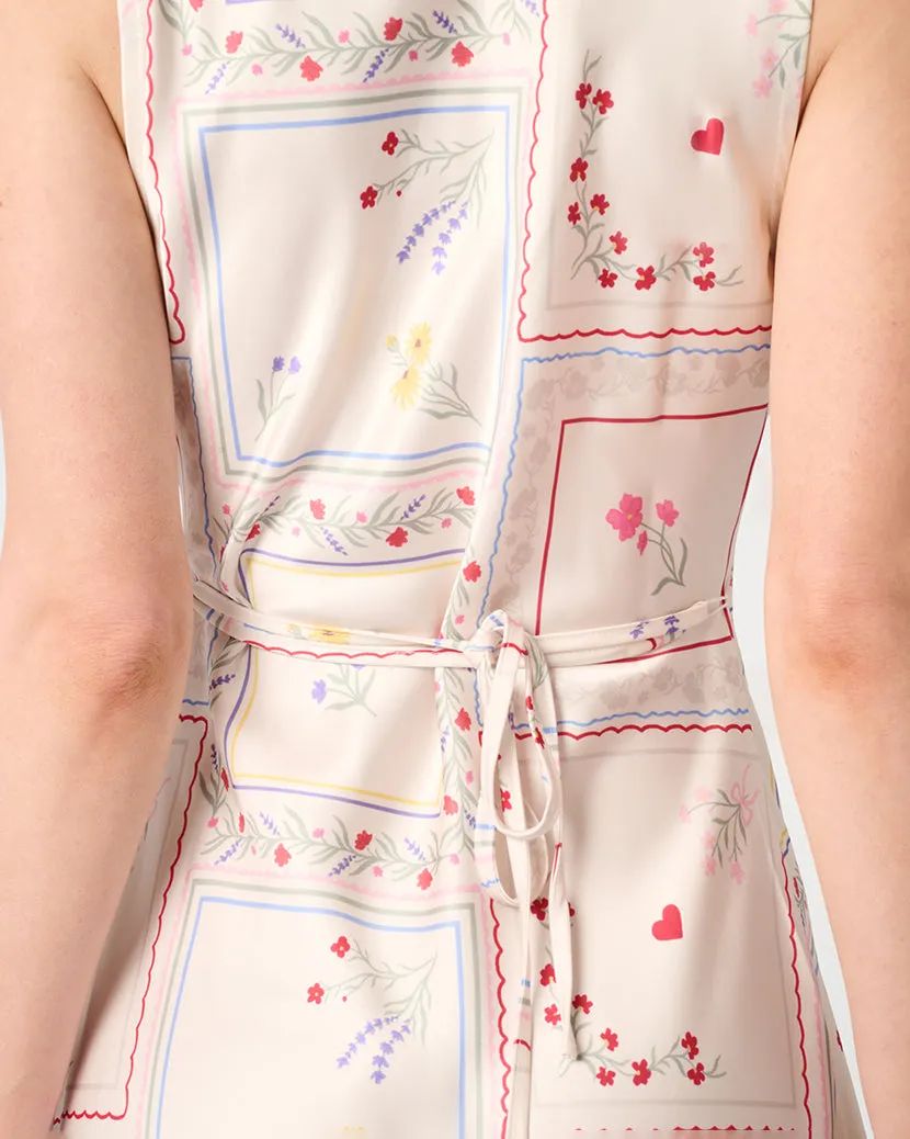 Boat Neck Slip Dress Pleated-Texture warm tones