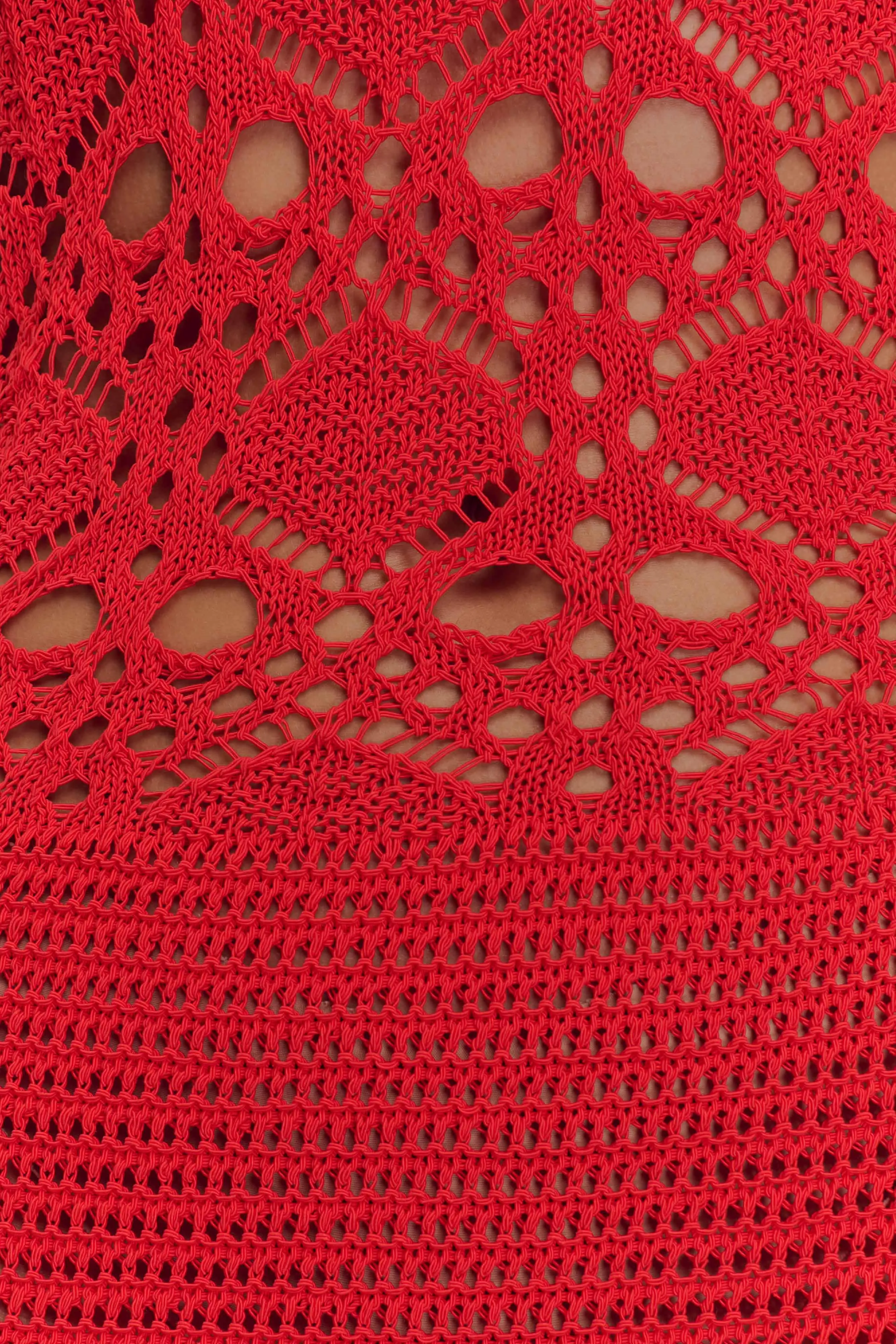 Layered Texture Solstice Off Shoulder Crochet Knit Maxi Dress - Blood Orange