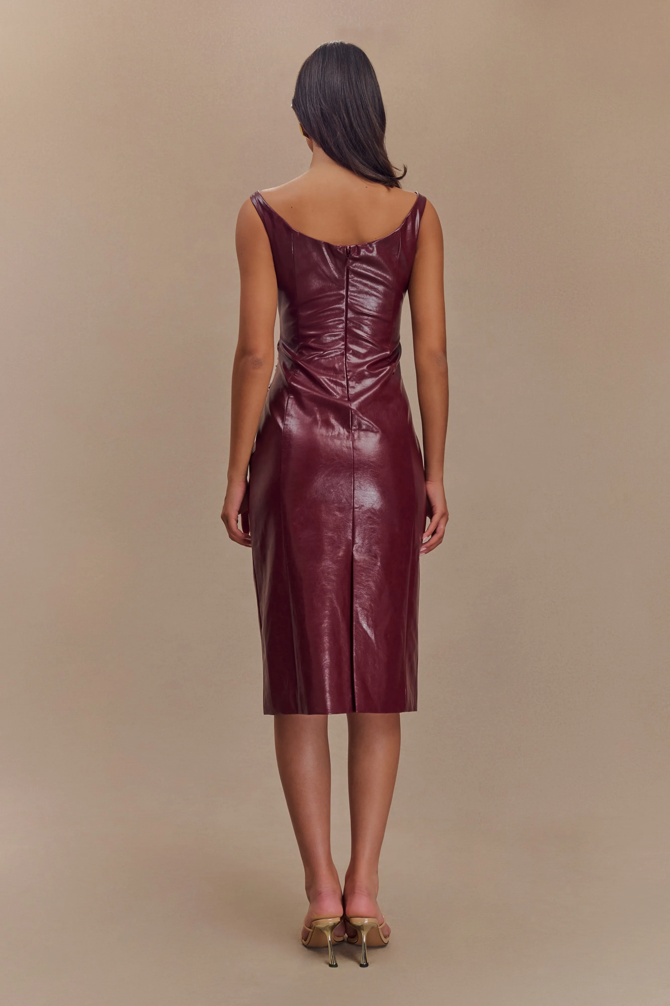 Walk Grace Timeless Piece Sonia Faux Leather Midi Dress - Cherry Red