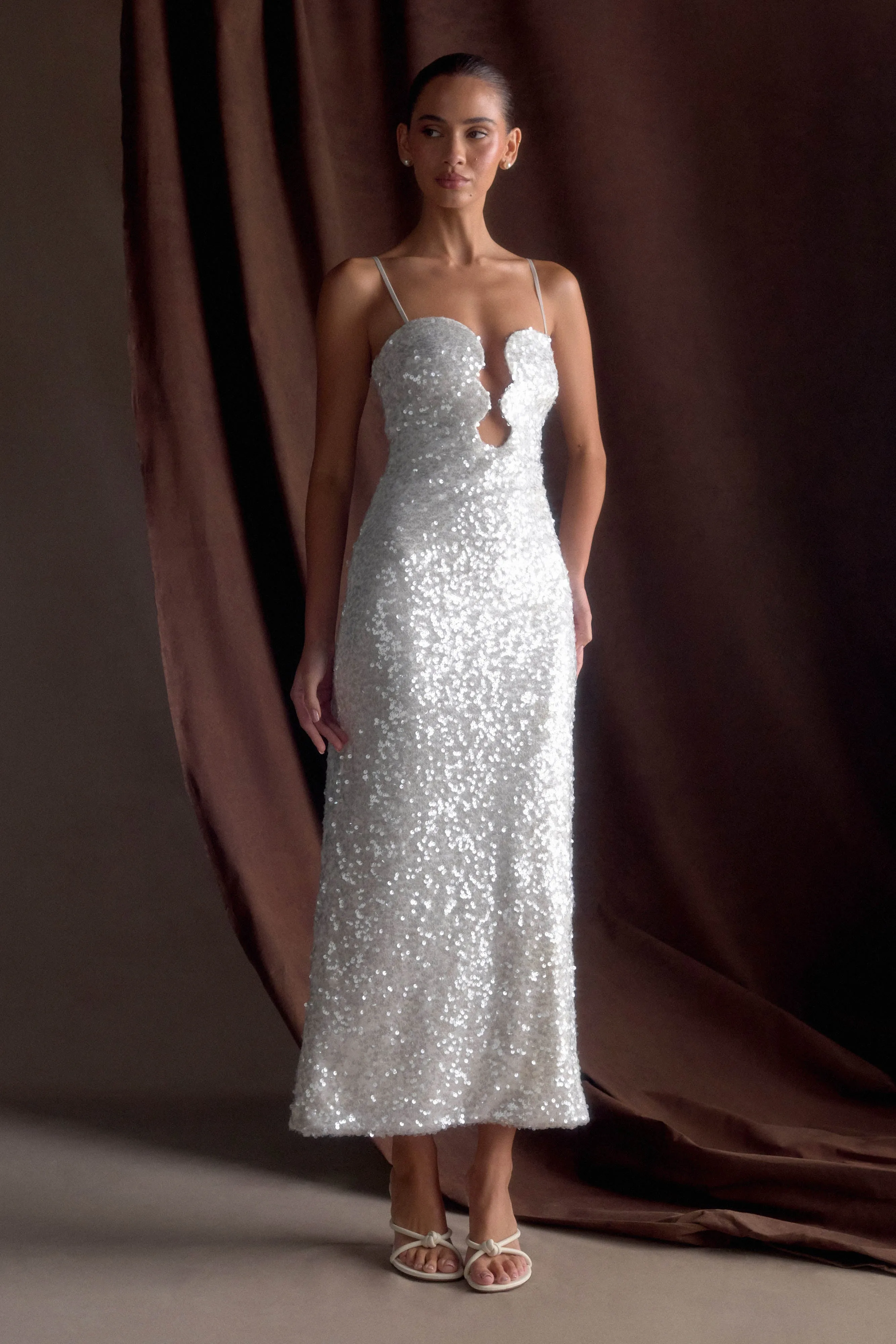 Celebration Wear Trendy Tailoring Makari Sequin Maxi Dress - White