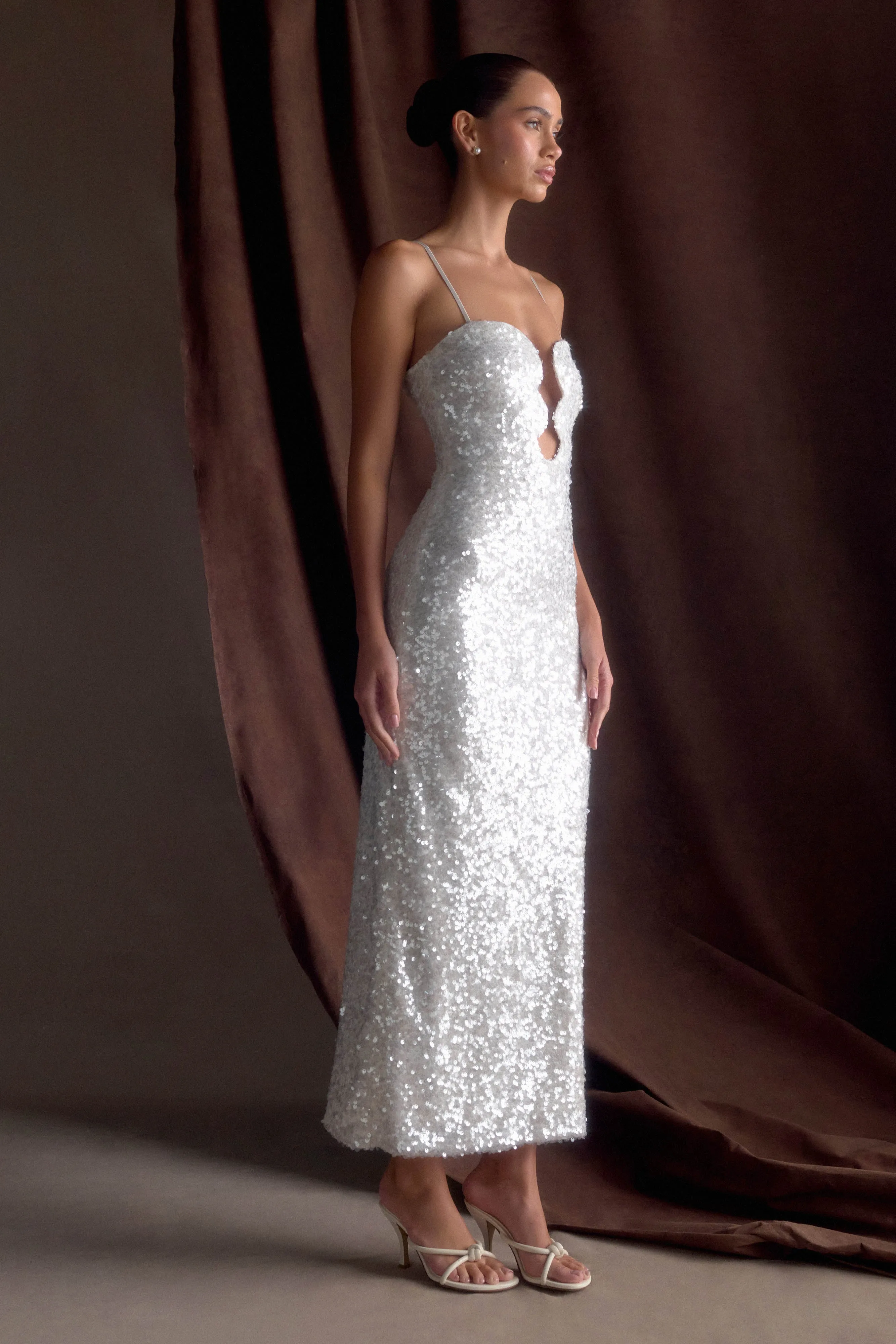 Makari Sequin Maxi Dress - White Style focused Fitted Look