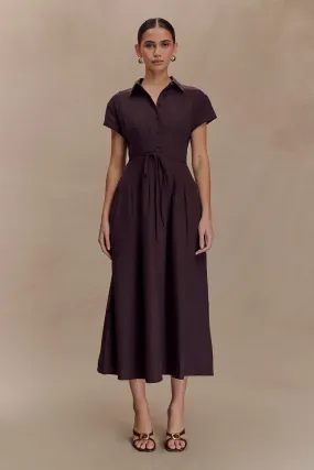 Aysha Buttoned Linen Midi Dress - Chocolate Urban Ready