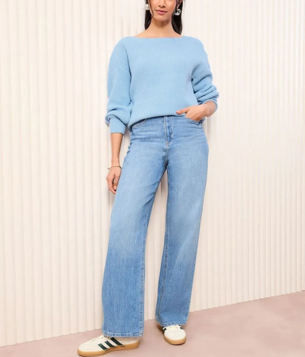 Biodegradable Fiber Options Light Blue Boat Neck Knitted Jumper