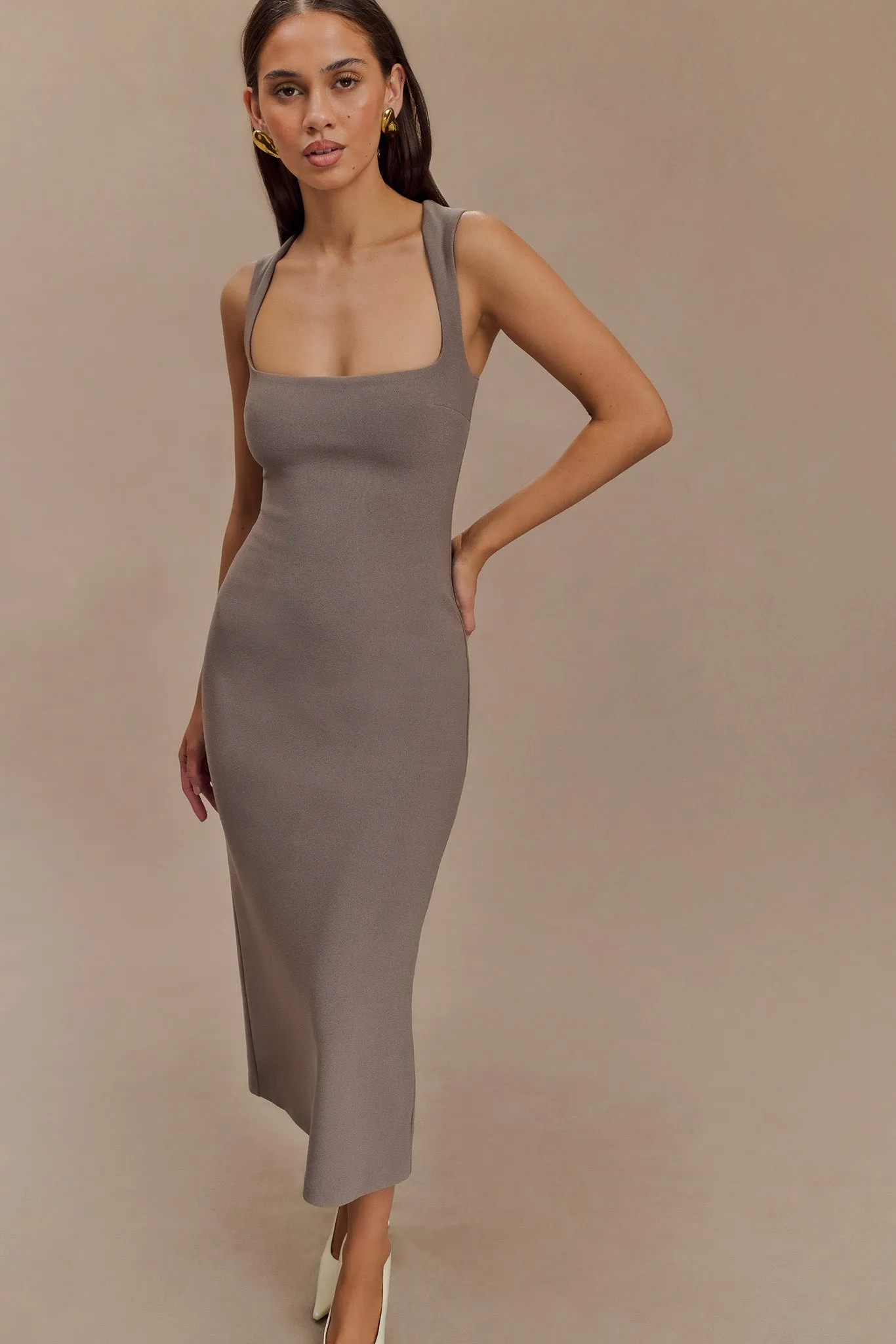 Frida Crepe Midi Dress - Smoke Understated Charm Lined interior