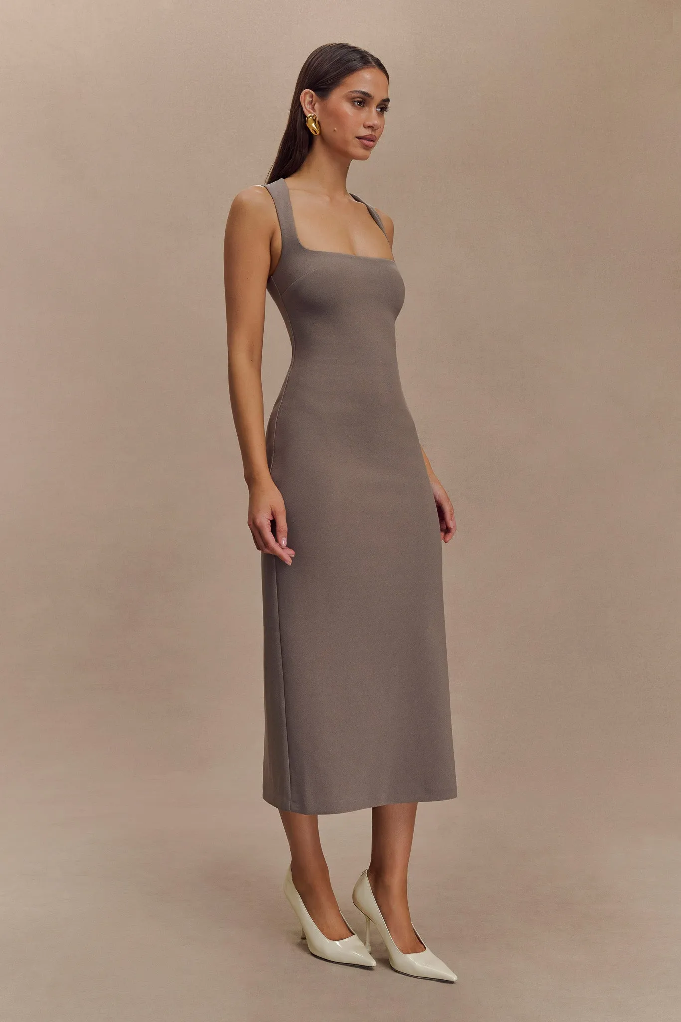 Frida Crepe Midi Dress - Smoke All Season Polite Tone