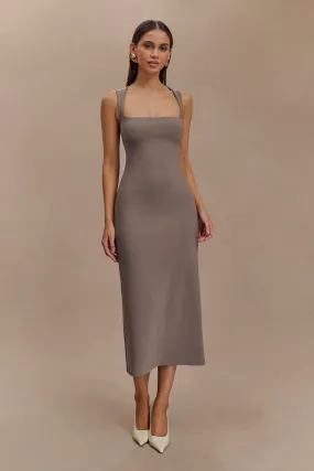 Neutral Layer Garden-Party Frida Crepe Midi Dress - Smoke