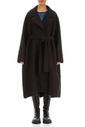 Wide Collar Black Quilted Silk Coat Adjustable Hood