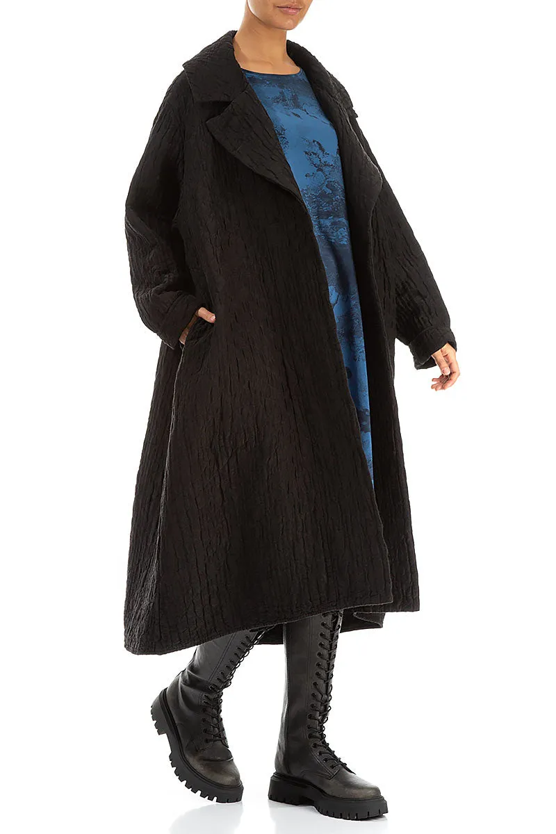 Regular Fit Cut Universal Fit Framework Wide Collar Black Quilted Silk Coat