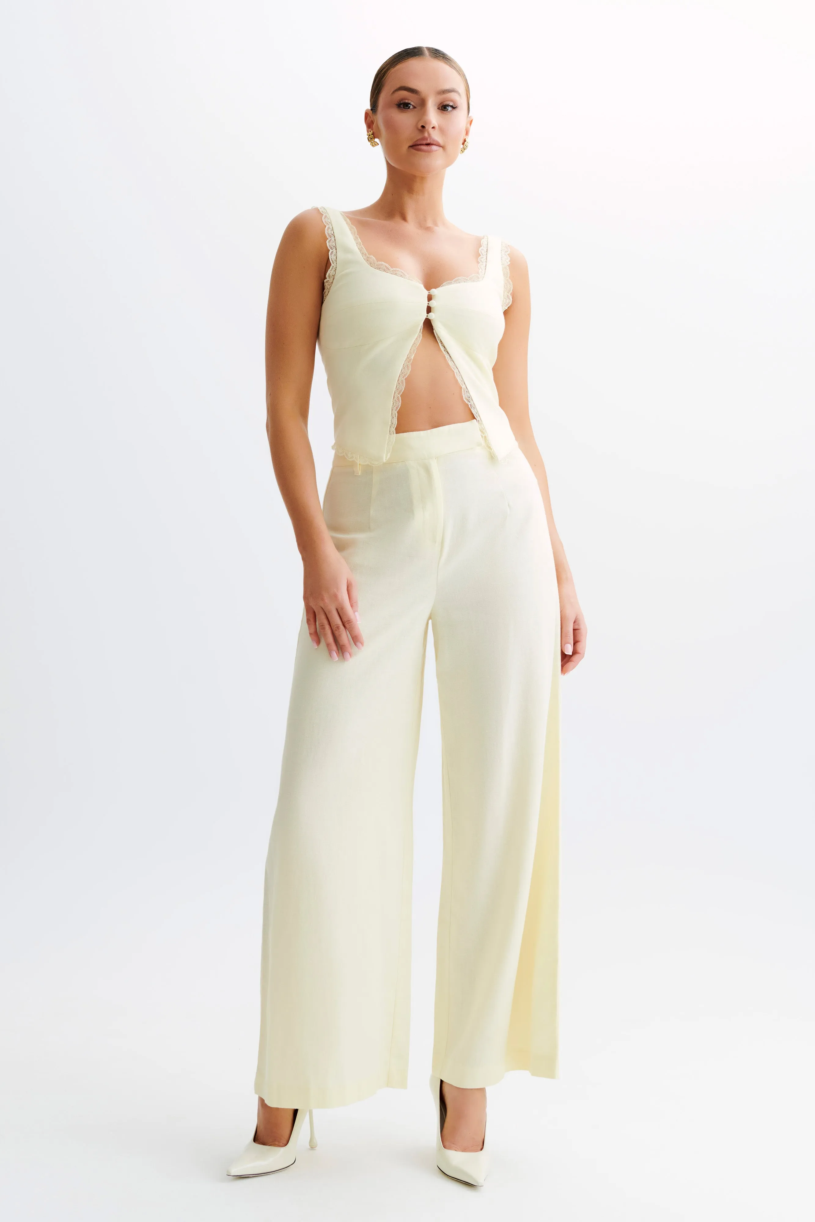 NonSlipGrip Functional Design Franca Linen Wide Leg Pant - Lemon Sherbet