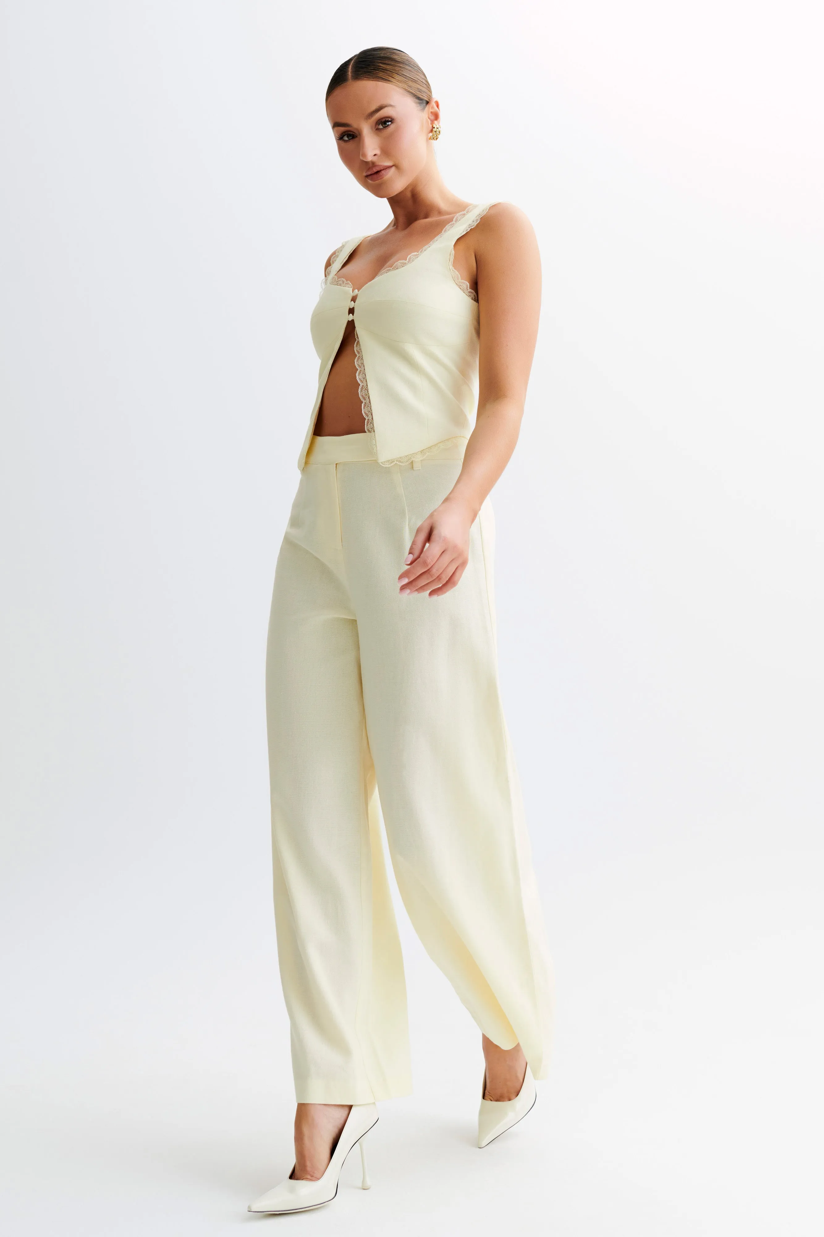 Durable Utility Simple Cut Franca Linen Wide Leg Pant - Lemon Sherbet