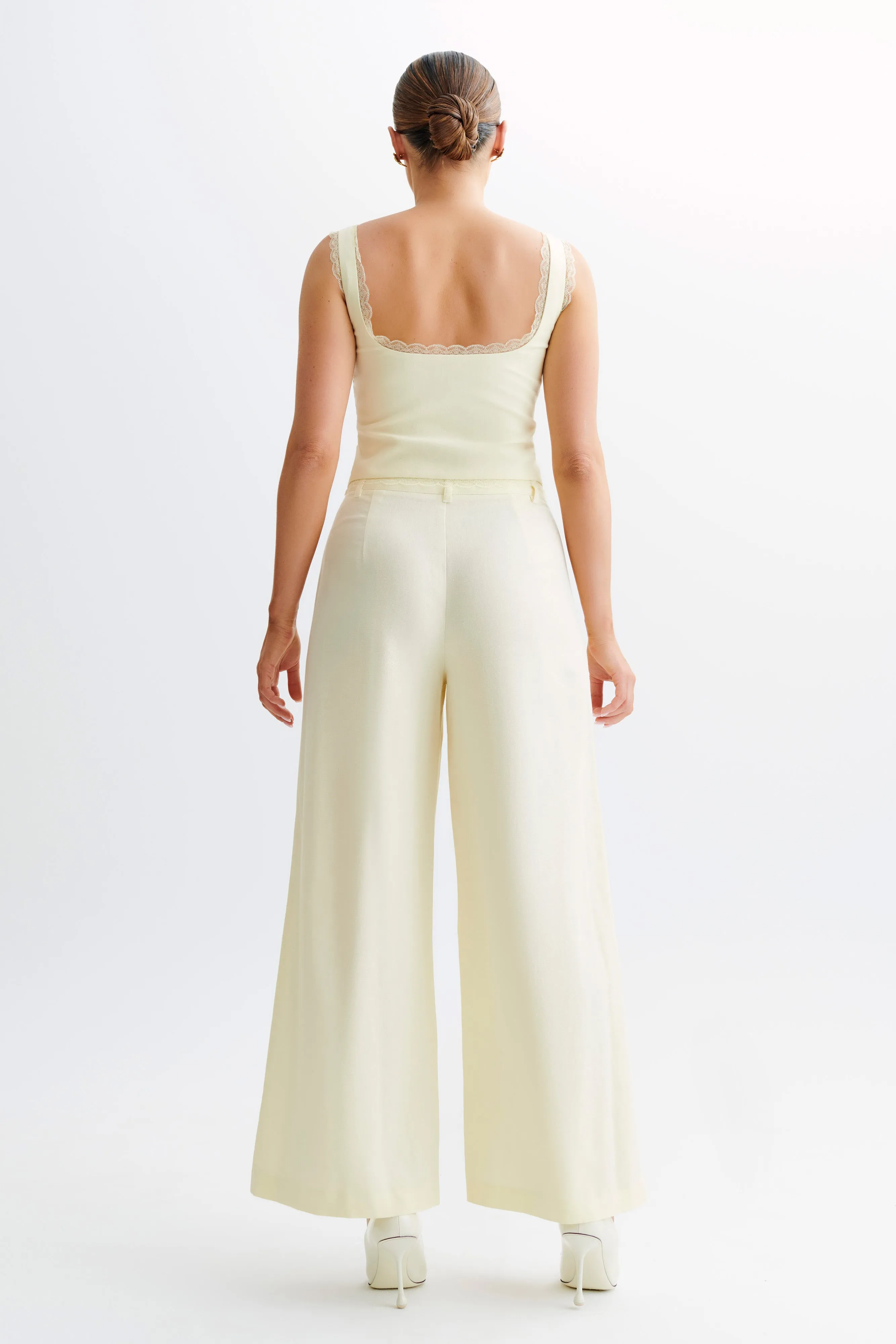 Franca Linen Wide Leg Pant - Lemon Sherbet Quick Release Buckle