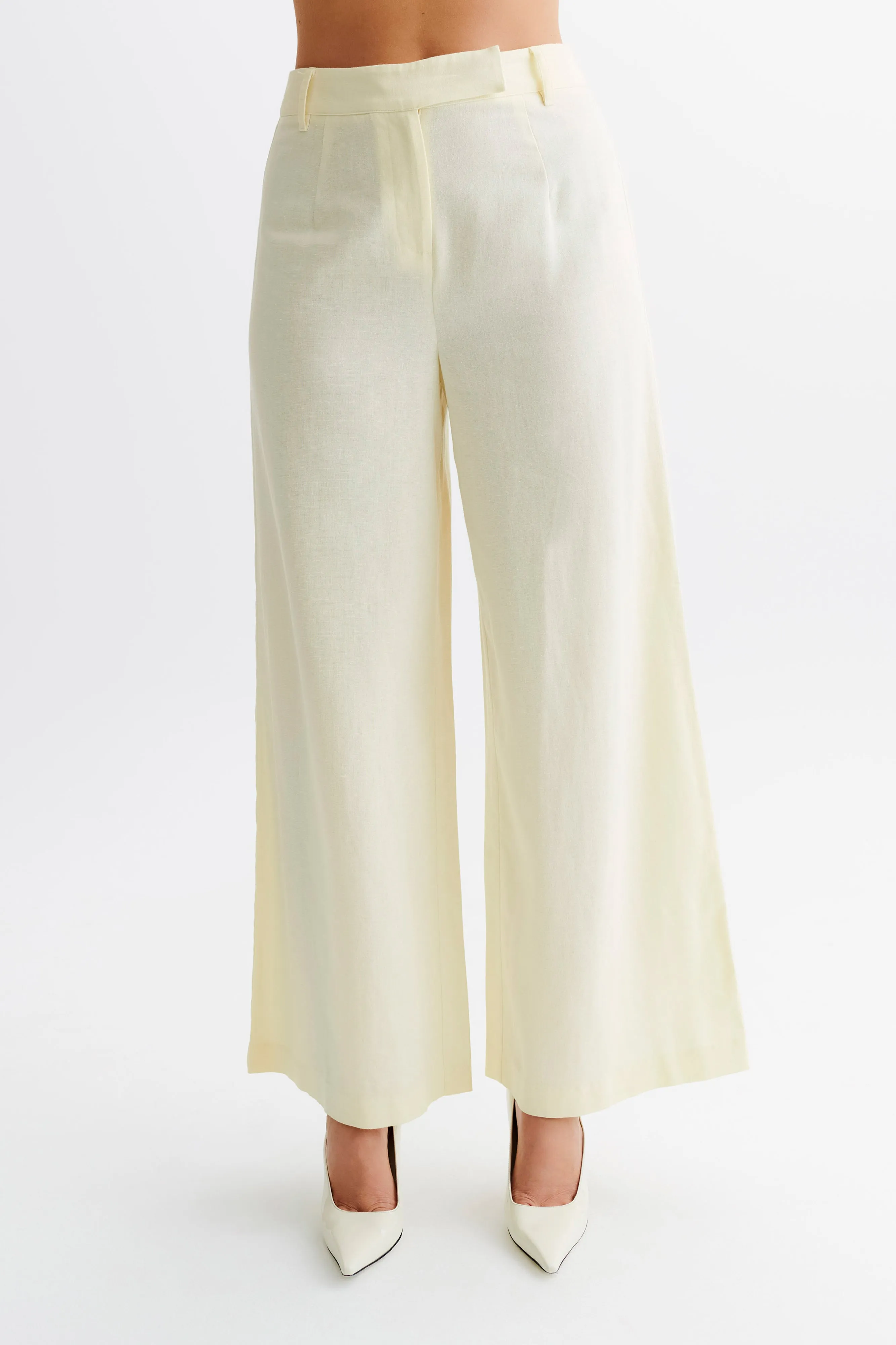 Versatile Layer Polished Look Franca Linen Wide Leg Pant - Lemon Sherbet