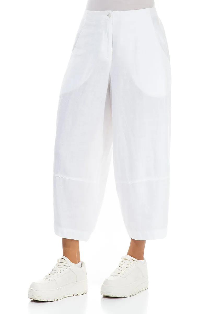 Outdoor Flex Wide Cropped White Linen Trousers