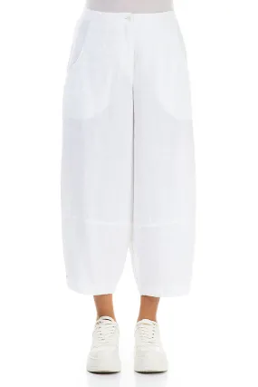 Layered Wear Full Flex Wide Cropped White Linen Trousers