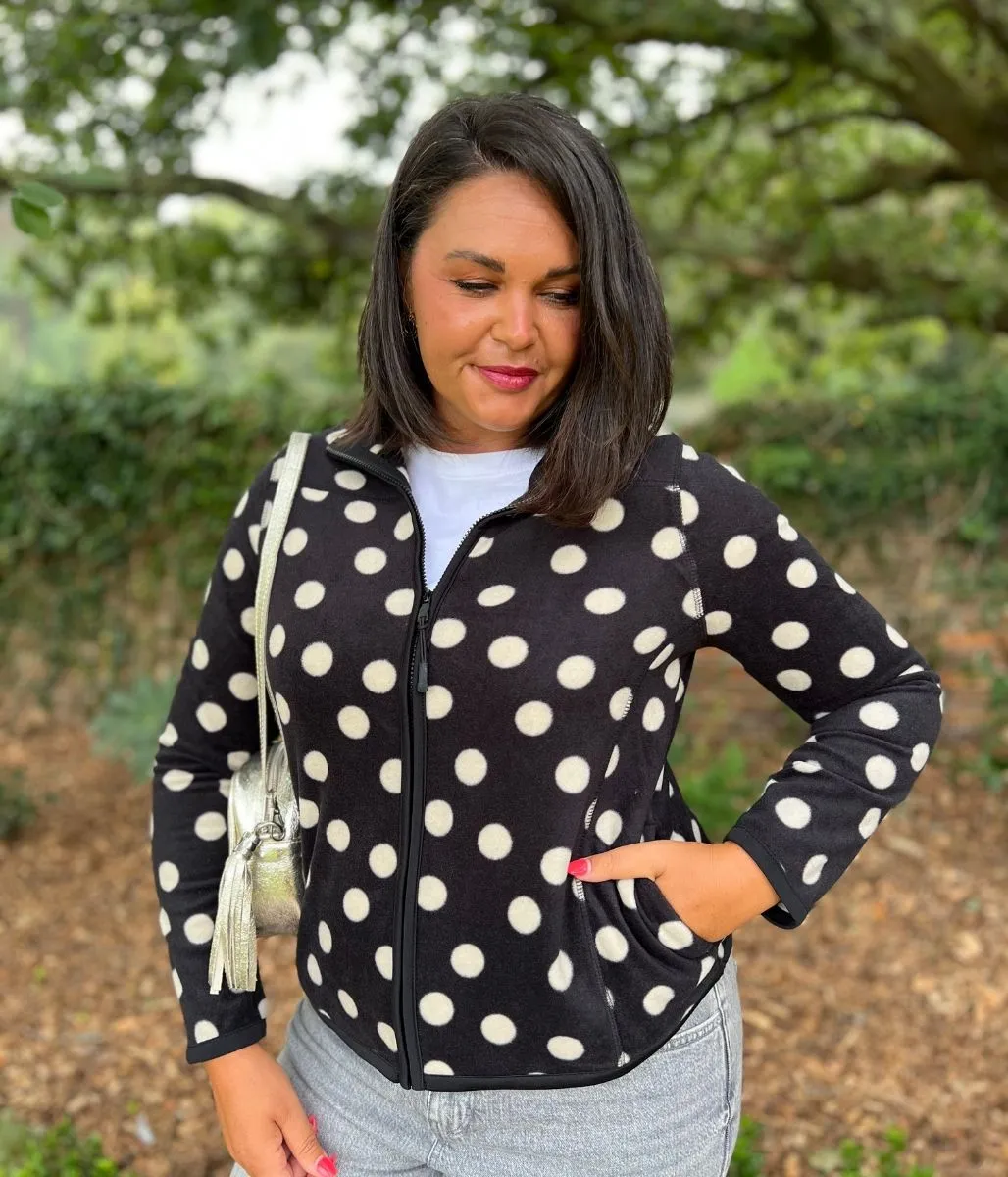 Polka Dot Print Soft Full Zip Fleece AntiPillFinish