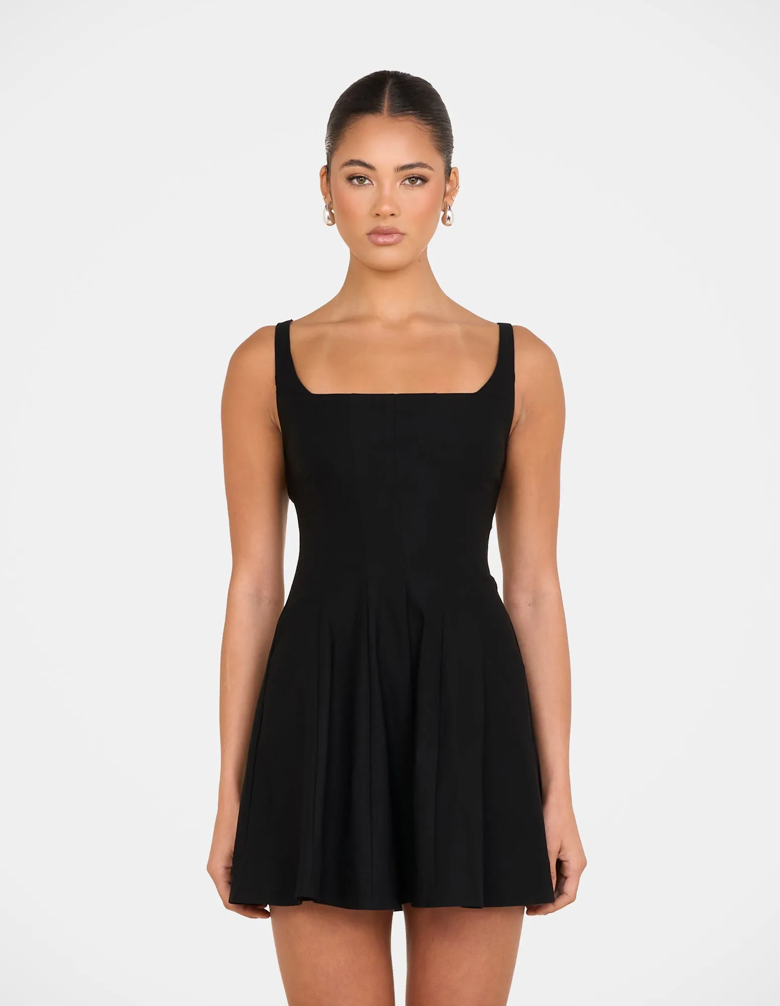 Bishop-Sleeve Evening Motion Simone Square Neck Mini Dress