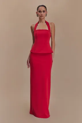 Perfect Wearable Luxe Look Bertie Peplum Halter Maxi Dress - Ruby