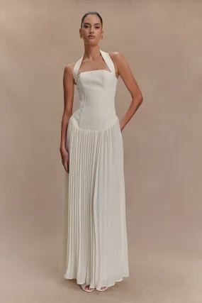 Stacie Pleated Halter Maxi Dress - Ivory Classic knee-length dress