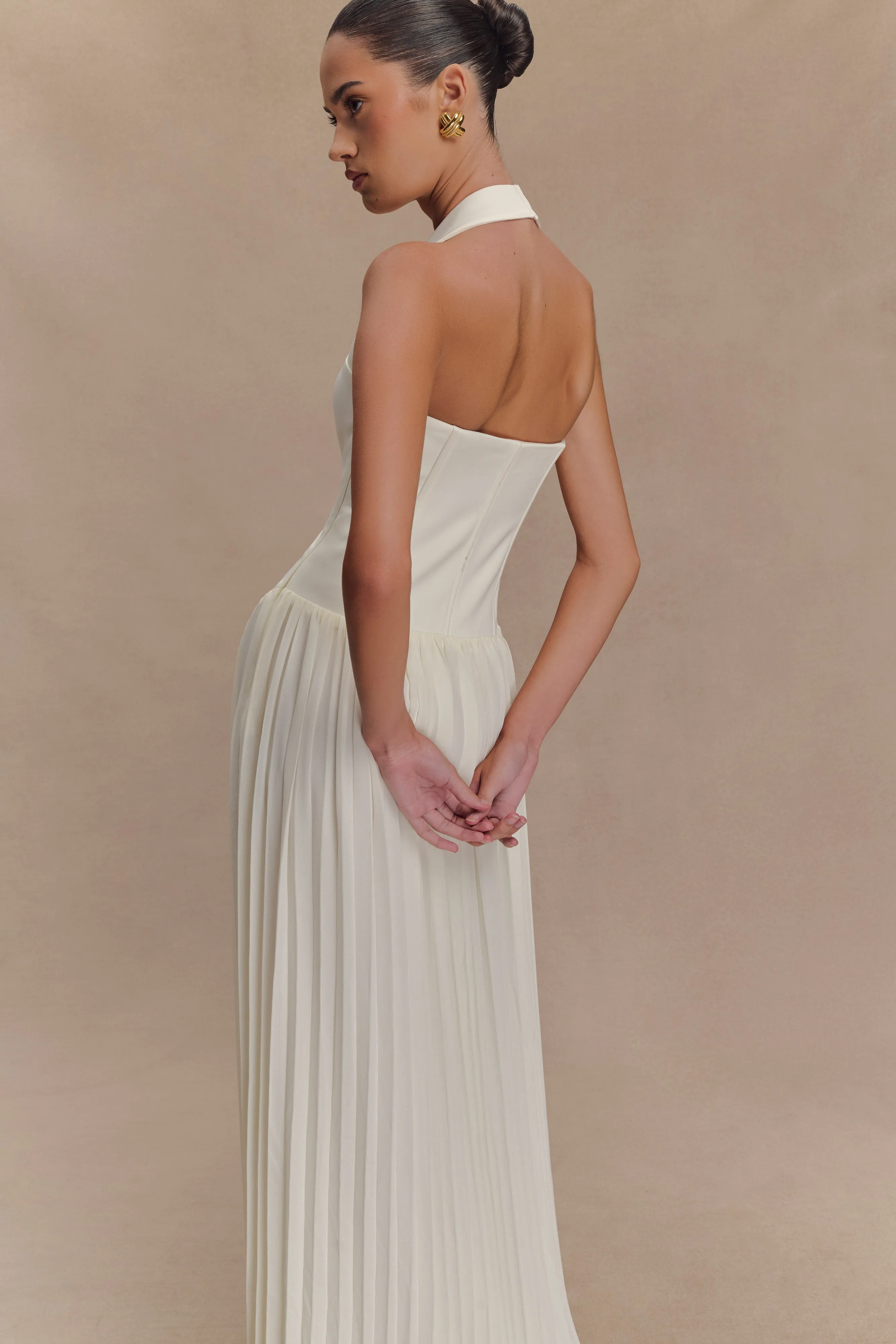 Pure Piece Stacie Pleated Halter Maxi Dress - Ivory