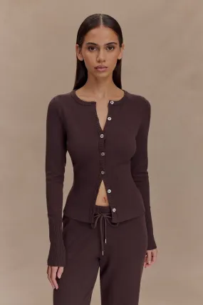 Reese Fitted Knit Cardigan - Dark Chocolate SiliconeGrip