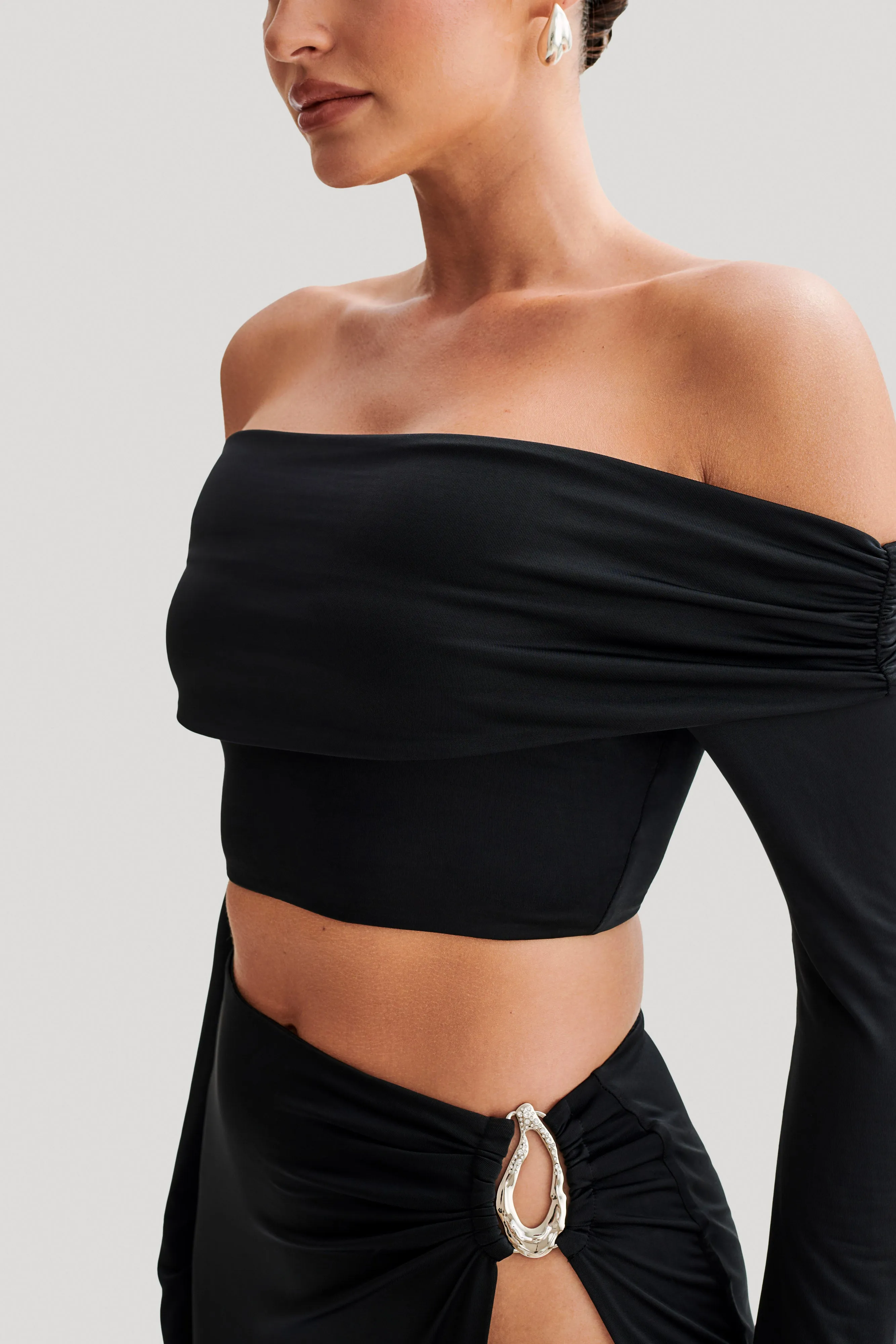 Camryn Slinky Off Shoulder Crop Top - Black Easy Fit