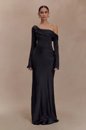 Daily Favorite Iris Long Sleeve Satin Maxi Dress - Black