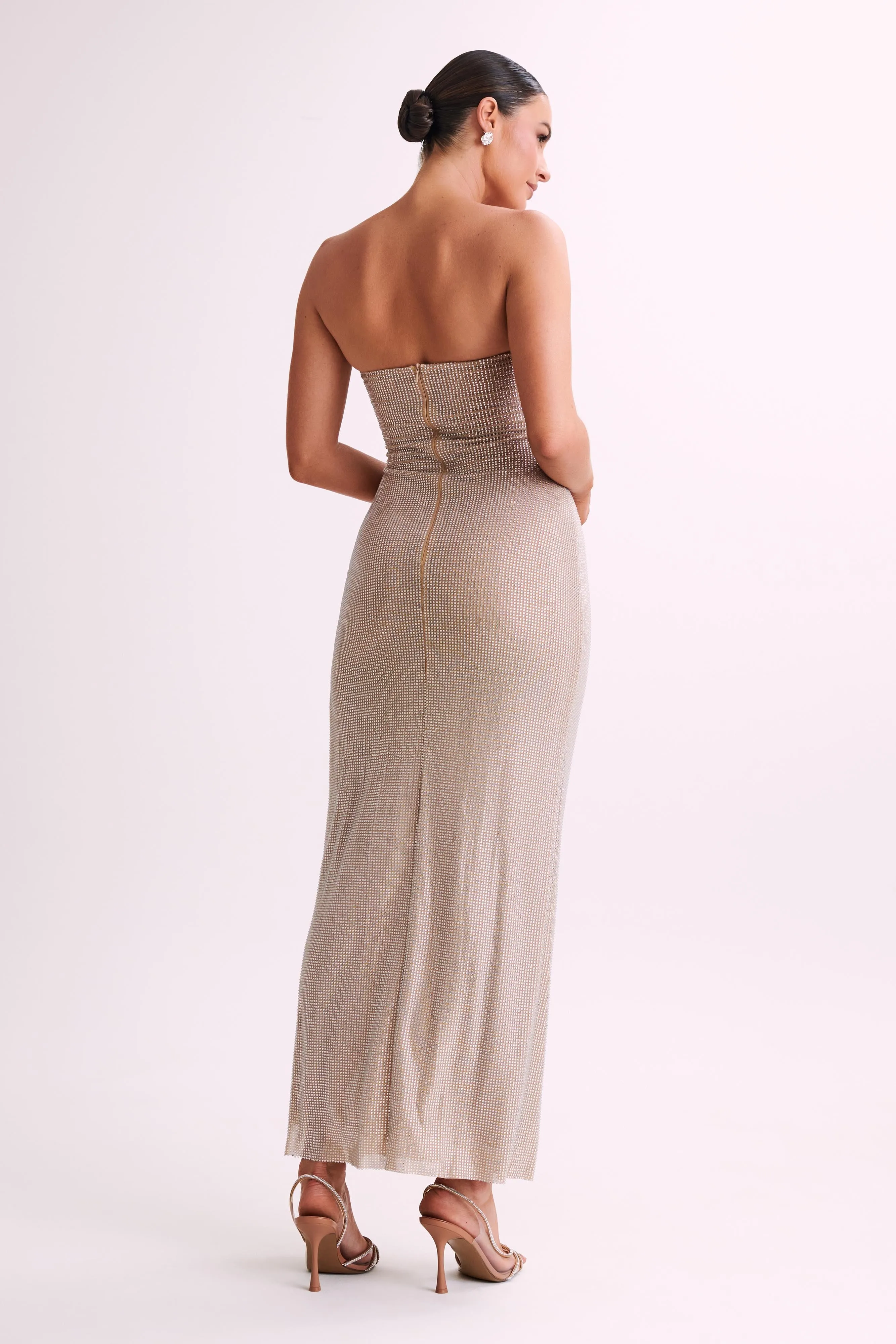 Casual Tones Tailored Wear Stassie Strapless Rose Diamante Maxi Dress - Nude