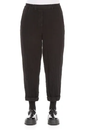Elastic Fit Moisture Management Roll Up Black M??lange Linen Trousers