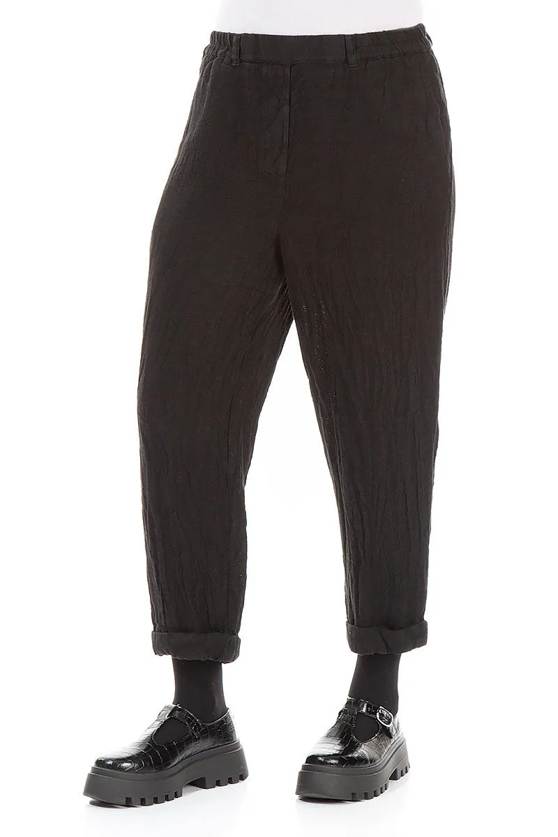 Roll Up Black M??lange Linen Trousers Flattering Comfort Slim Stretch