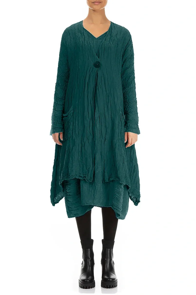 Dropped Edge Crinkled Peacock Silk Jacket Non Bulky Insulation