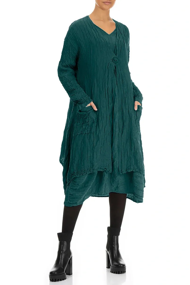 Quick Access Hidden Pockets Collapsible Packable Design Dropped Edge Crinkled Peacock Silk Jacket
