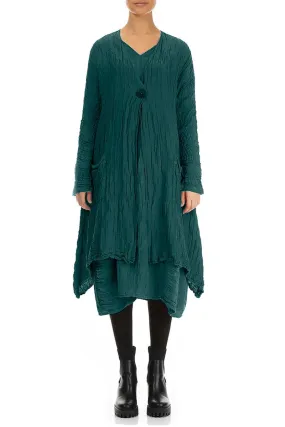 Dropped Edge Crinkled Peacock Silk Jacket Non Bulky Insulation