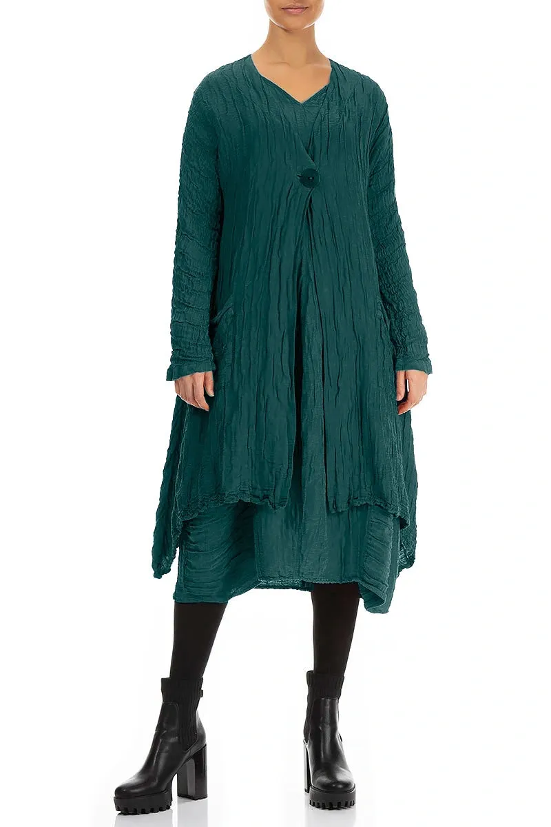 Dropped Edge Crinkled Peacock Silk Jacket Adjustable Cuffs Gloss Free Texture