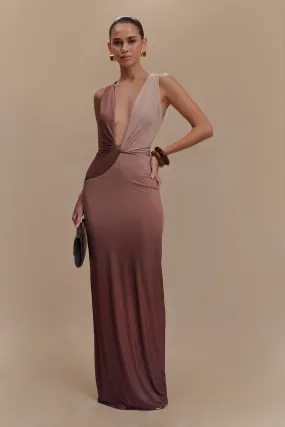 Shared Glow Stella Draped Slinky Maxi Dress - Mocha Ombre