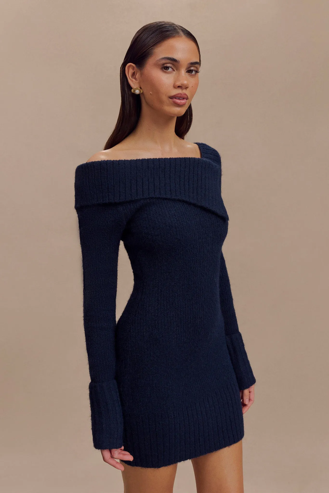 Stephanie Asymmetric Knit Mini Dress - Dark Navy Low-Waist Light Rhythm