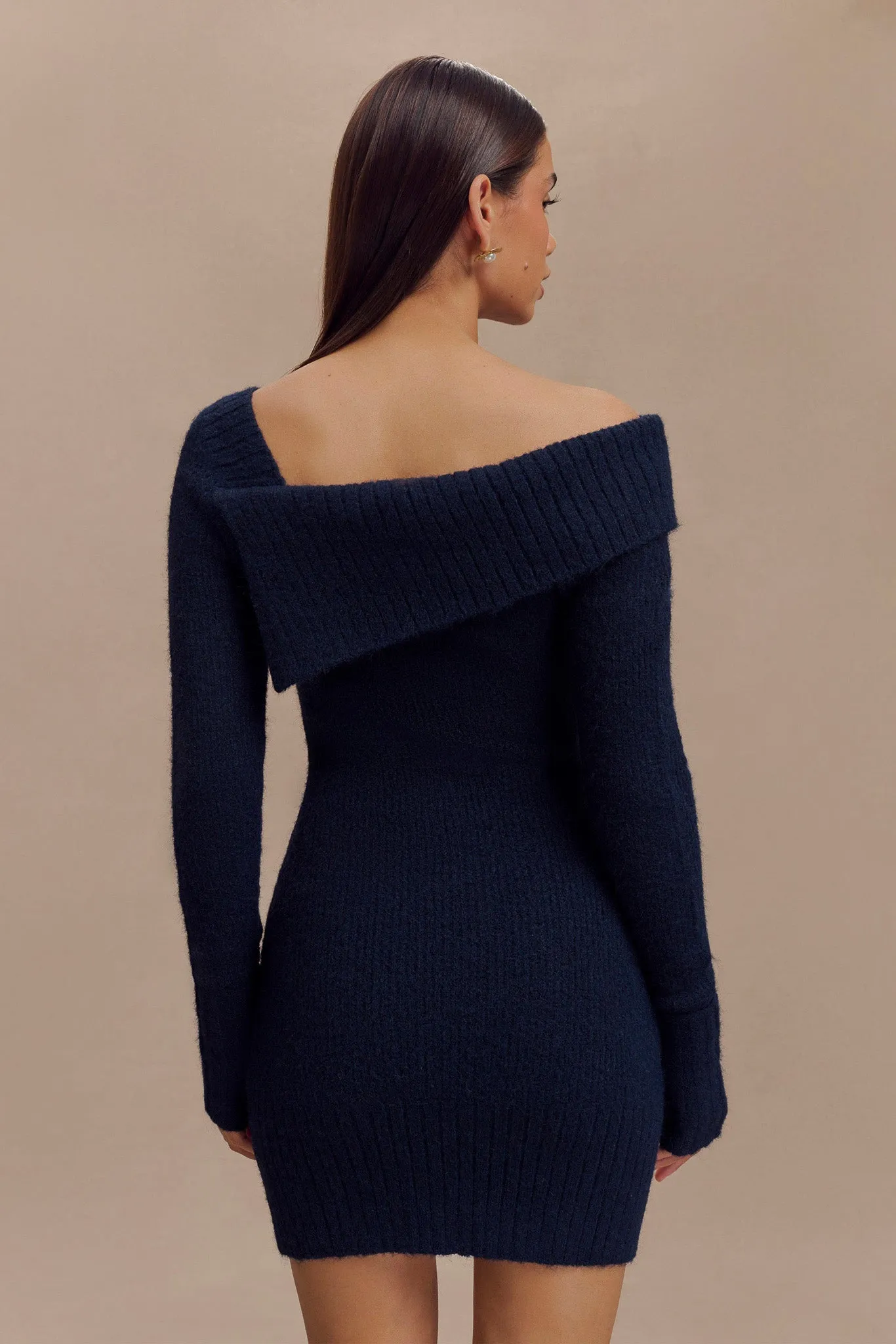 Stephanie Asymmetric Knit Mini Dress - Dark Navy Feminine Structure