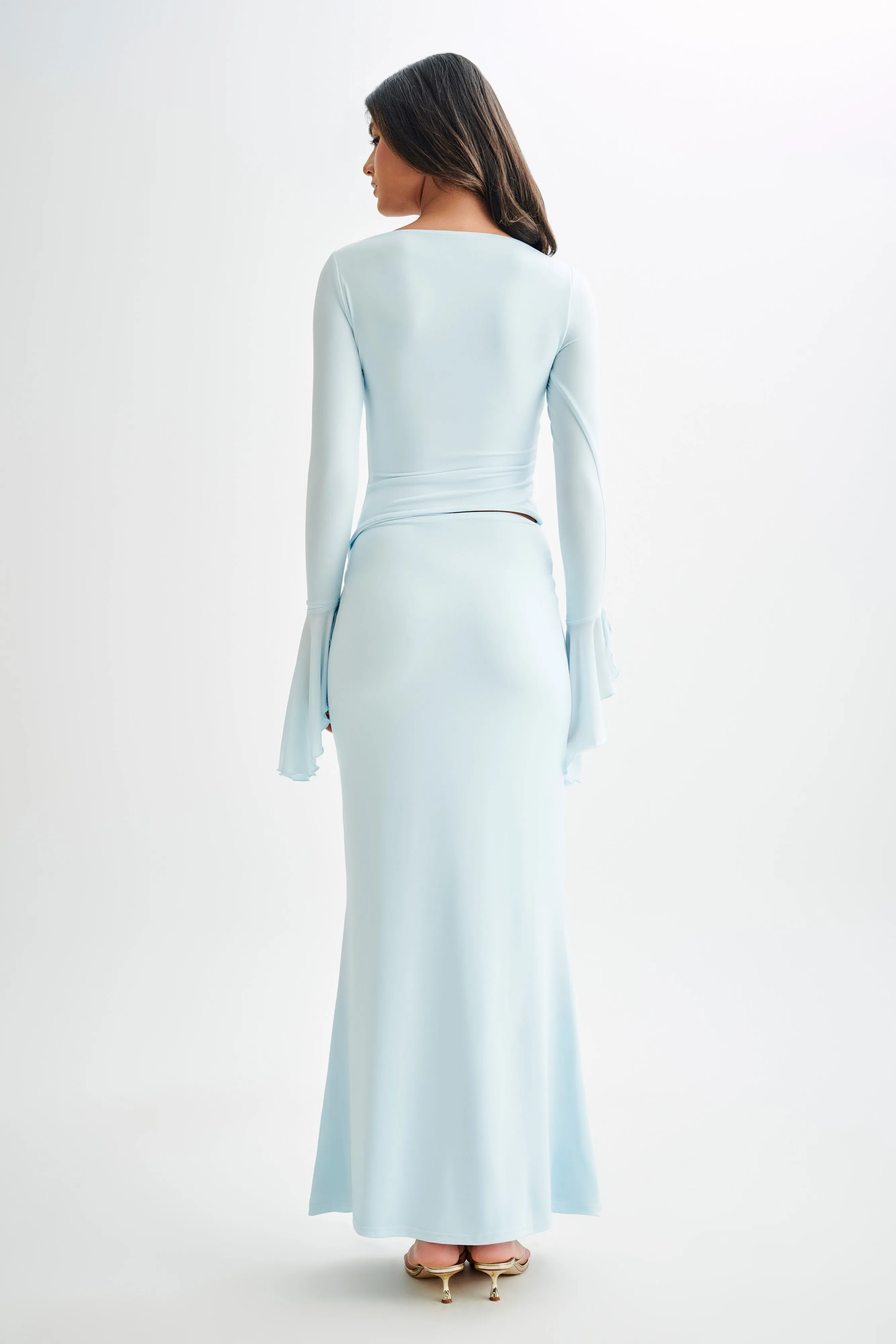 Stevie Bell Sleeve Slinky Top - Sky Blue Stylish Look SweatWicking Fabric