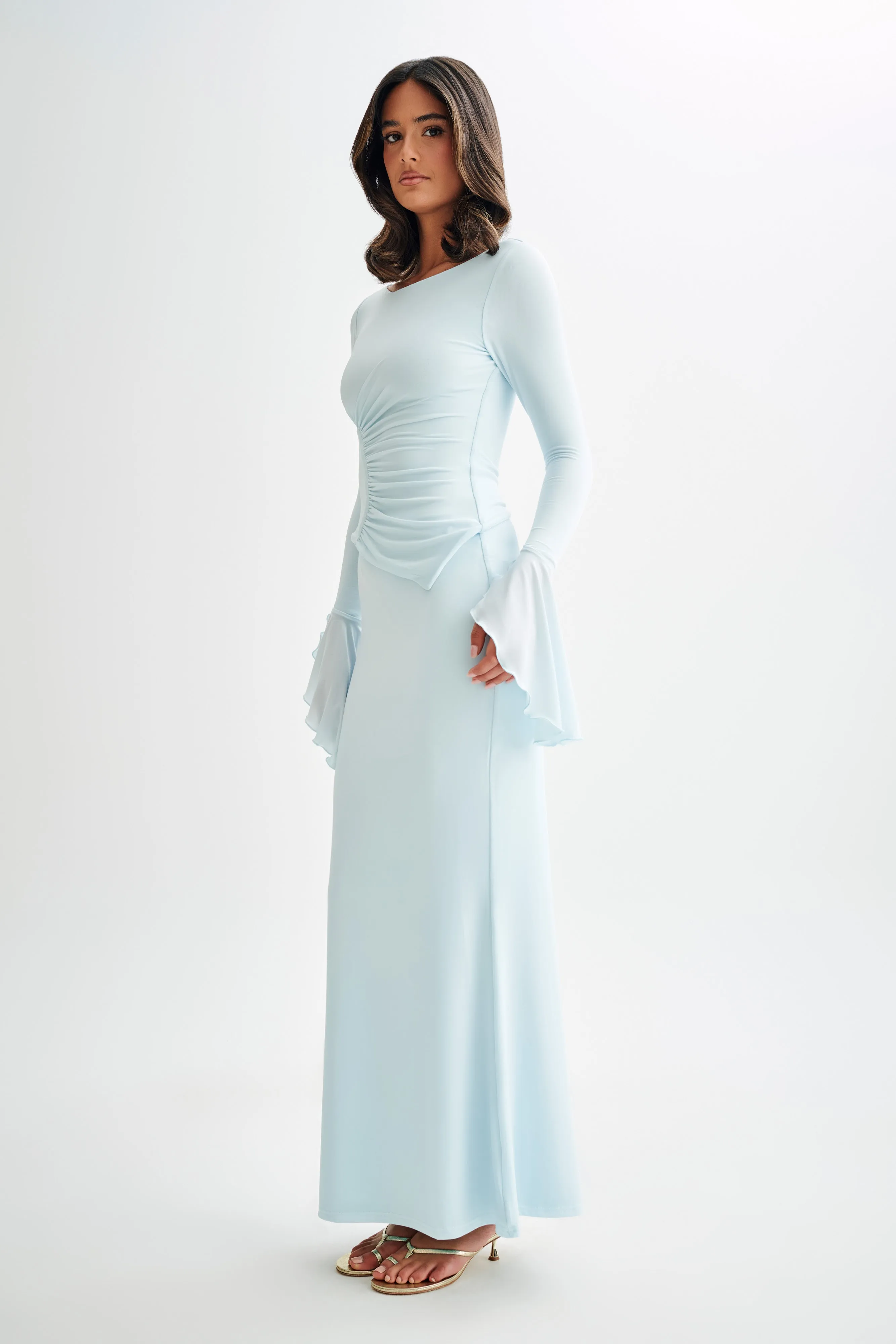 Stevie Bell Sleeve Slinky Top - Sky Blue Anti Microbial Lining