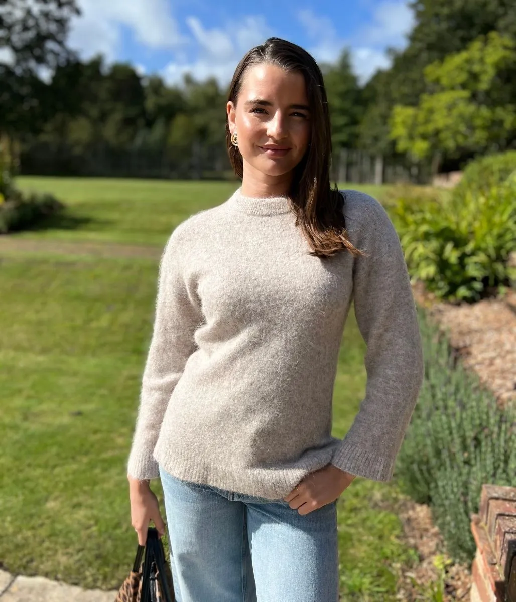 Stone Alpaca Blend Crew Neck Jumper Cold Day Fashion