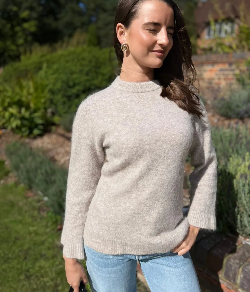 Chilly Season Wear Thermal regulation Stone Alpaca Blend Crew Neck Jumper