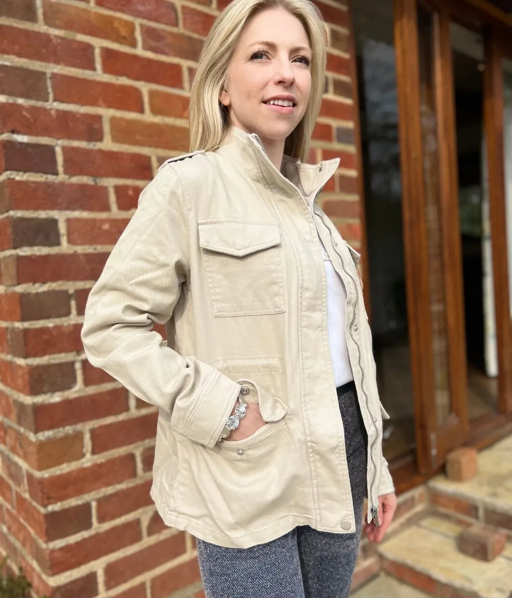 Seam Sealed Construction Easy Fit Stone Cotton Utility Jacket