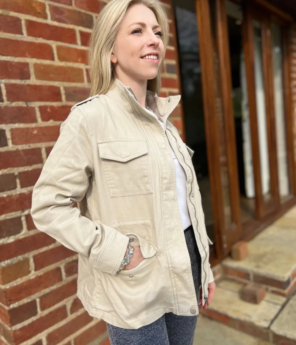 Stone Cotton Utility Jacket Elastic Binding