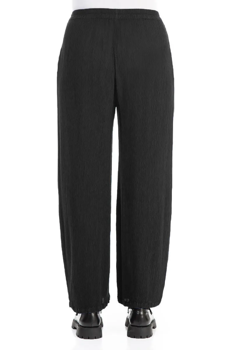 Straight Black Silk Viscose Trousers Travel Friendly