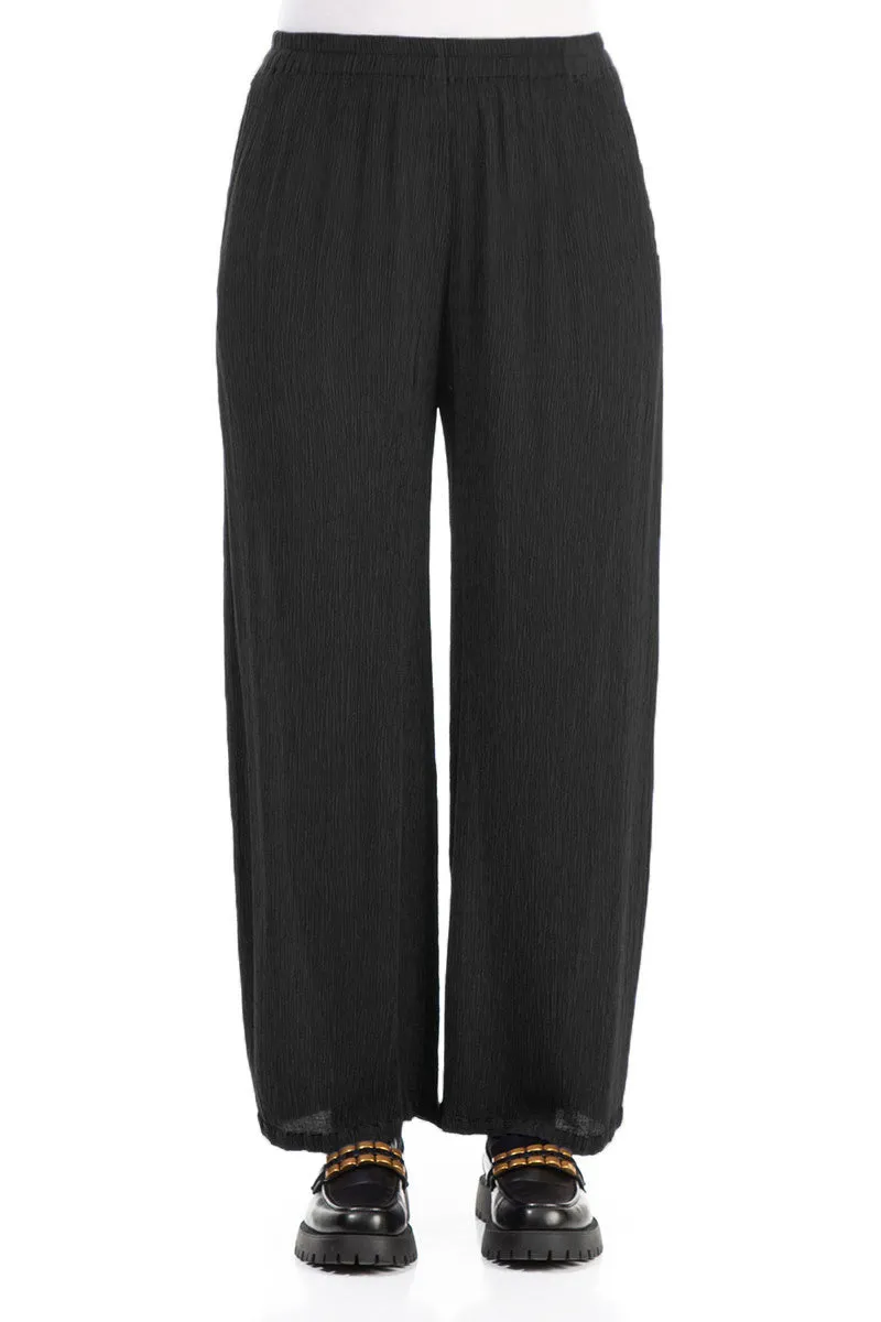 AntiStaticLining Straight Black Silk Viscose Trousers