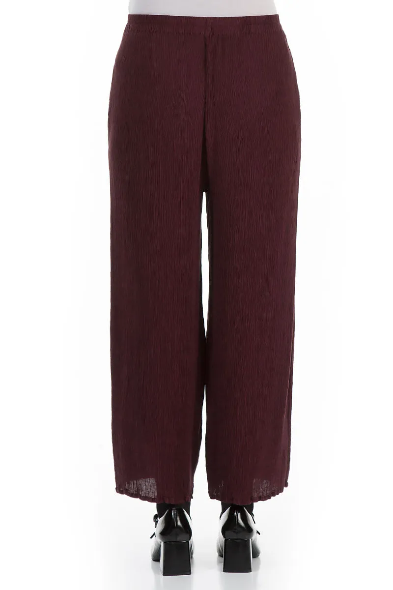 Straight Cropped Merlot Silk Viscose Trousers Basic Stretch