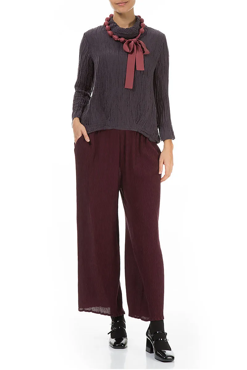 Straight Cropped Merlot Silk Viscose Trousers NoiseReducingFabric Travel Essential