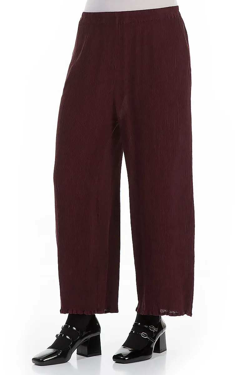 Durable Stitching Straight Cropped Merlot Silk Viscose Trousers