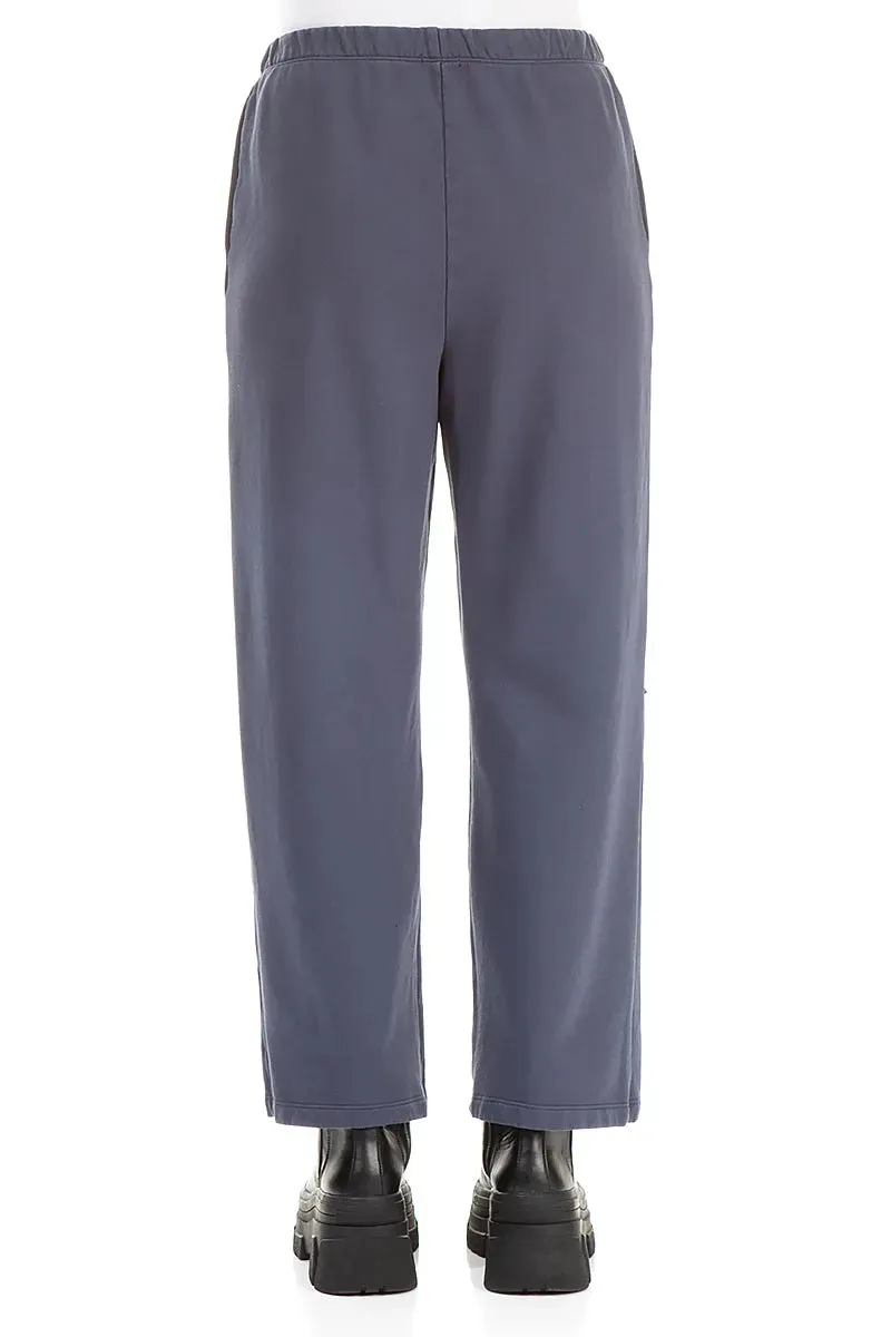 Loose Design Straight Slate Blue Cotton Trousers