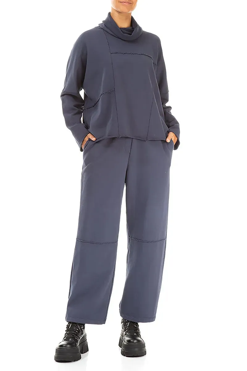 Relaxed Comfort Look Comfortable Fashion Straight Slate Blue Cotton Trousers