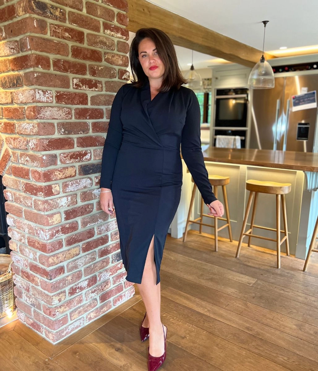 Luxe Fit Black Long Sleeve Wrap Dress